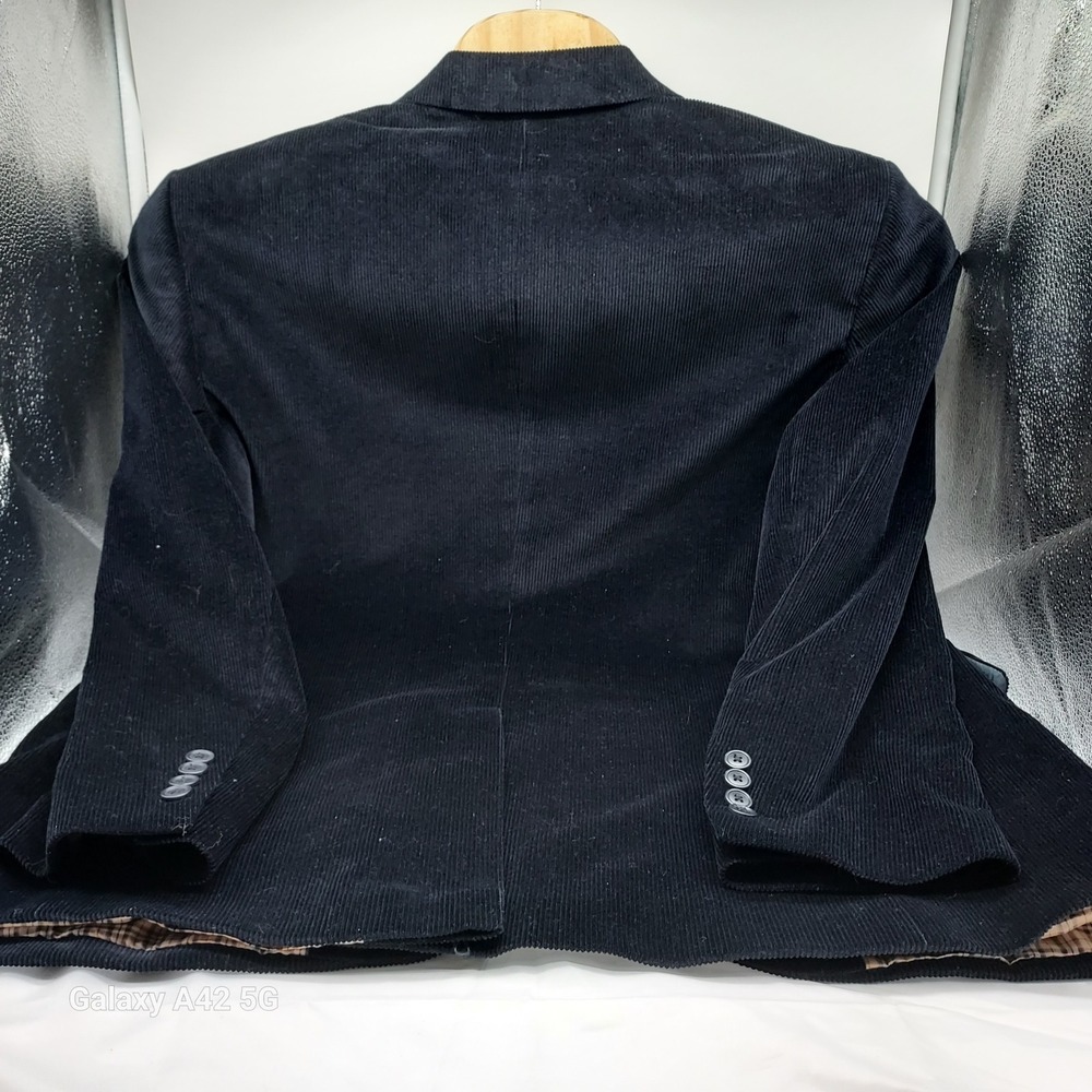 Saddlebred Mens Navy Blue Corduroy Blazer Sport Coat 44S Plaid Lining 2-Button - Picture 6 of 7